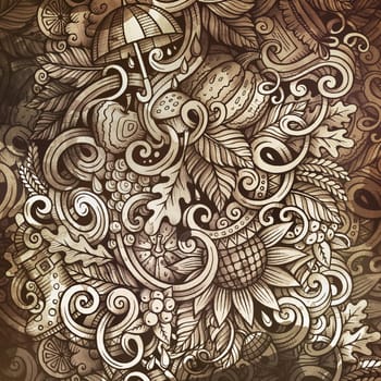 Doodles graphic grunge Autumn illustration. Creative background. Sepia fall design