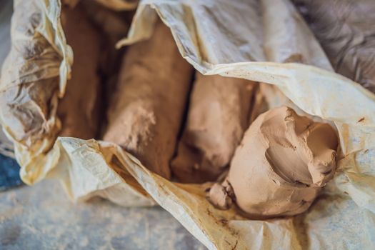 Close up of brown pottery clay for modeling.