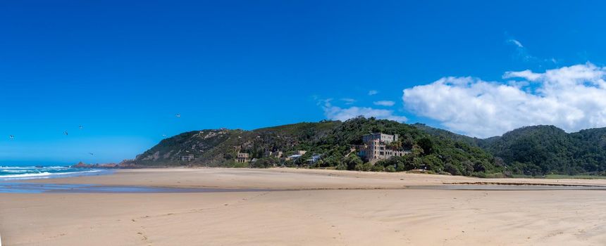 A panoramic view of the lagoon of Knysna, South Africa. beach in Knysna, Western Cape, South Africa.