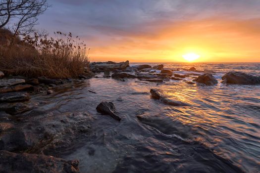Relaxing view at Sunrise over the sea, near Varna, Bulgaria