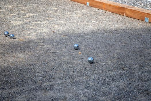 Petanque balls in the playing field, Ball of petanque is iron for a throw at relaxing time