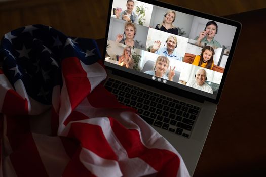 Video Call Chatting Communication Concept. flag of the usa