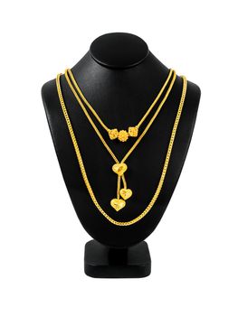 The Gold necklace on necklace display stand isolated on white background, Save Clipping path.