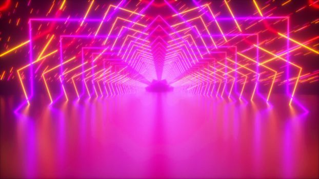 Neon tunnel. Computer generated 3d render