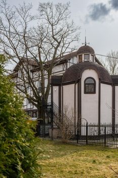 Beautiful old European house of angels on the territory of the monastery in Zelenogradsk, Kaliningrad region, Russia, near the Baltic sea.