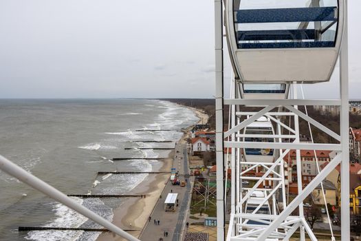 Panoramic view from the Ferris wheel to the embankment and the Baltic Sea in Zelenogradsk, Kaliningrad region, Russia.