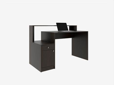 3d rendering of a desktop with a computer. Model of a computer table on a white background.