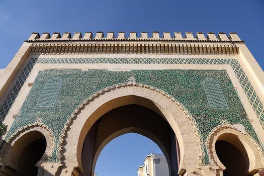 Blue Gate, Bab Bou Jeloud in Fez City, Morocco