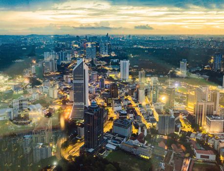 Kuala lumpur cityscape. Panoramic view of Kuala Lumpur city skyline at night viewing skyscrapers building in Malaysia.