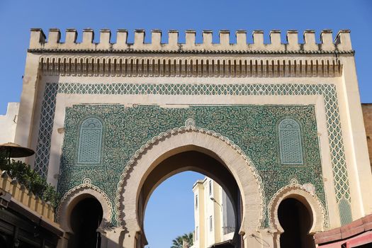 Blue Gate, Bab Bou Jeloud in Fez City, Morocco