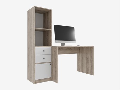 3d rendering of a desktop with a computer. Model of a computer table on a white background.