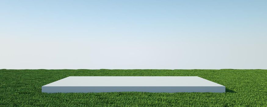 3D render of grass. Background abstraction of lawn advertising with conditional architecture.