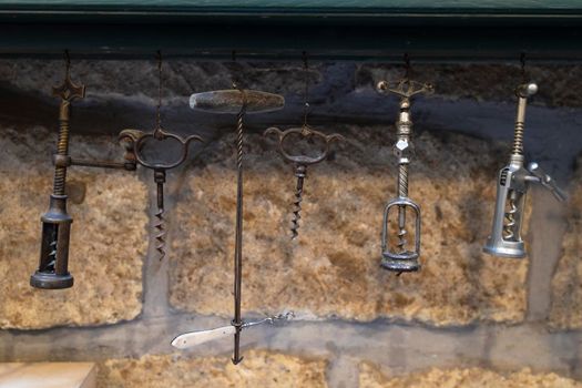 Collection of old corkscrew in Eger, Hungary