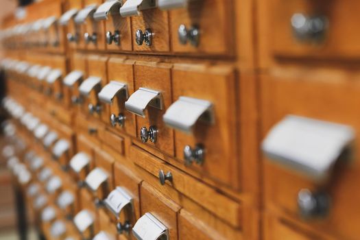 The library card or file catalog box in the library