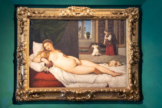 Florence, Italy - Circa March 2022: Venus of Urbino, Titian, 1538. Female beauty in art