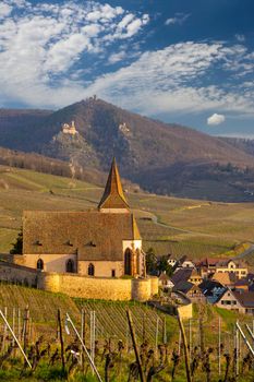 Hunawihr village with castle ruins near Ribeauville, Alsace, France