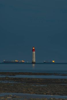 Phare de Chauvea near Ile de Re with ships to La Rochelle, Pays de la Loire, France