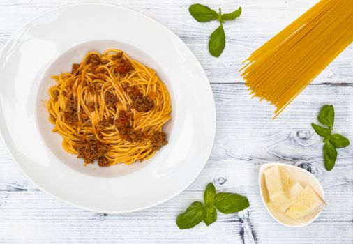 still life with spaghetti bolognese