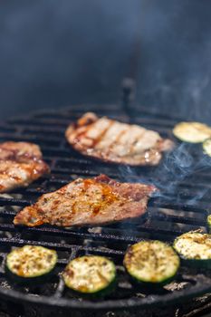 pork and zucchini, garden grill with charcoal