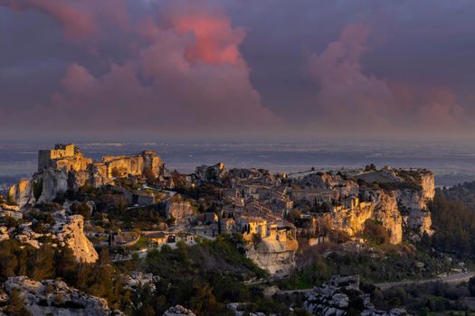 Medieval castle and village, Les Baux-de-Provence, Alpilles mountains, Provence, France