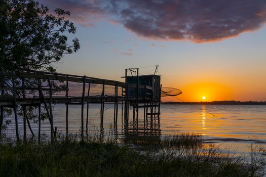 Traditional fishing hut on river Gironde, Bordeaux, Aquitaine, France