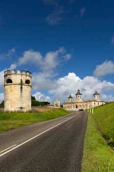 Vineyards with Chateau Cos d'Estournel, Bordeaux, Aquitaine, France