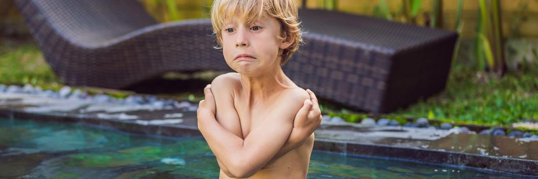 Young boy was frozen in the pool. Very cold water in the pool. Need heated water. BANNER, LONG FORMAT