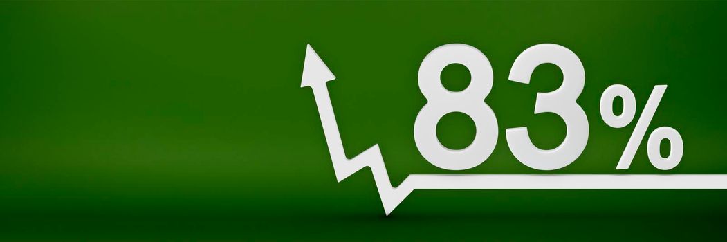 83 percent. The arrow on the graph points up. Rising prices, inflation, increase in income, increase in interest rates, taxes. 3d banner, eighty three percent sign discount on a green background