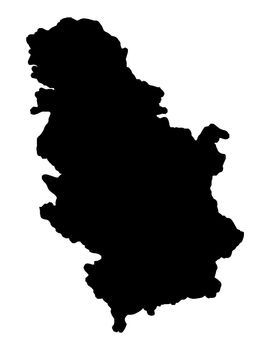 Outline silhouette map of Serbia over a white background