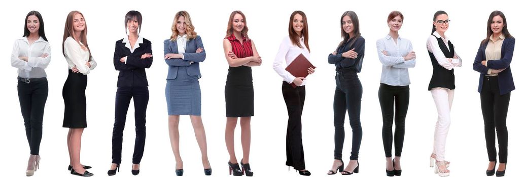 panoramic collage of a group of successful young business women. isolated on white background