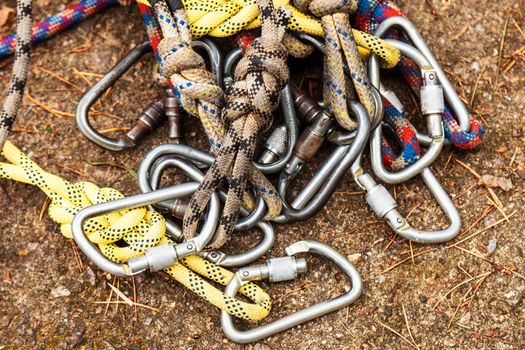 Ropes with carabiners for insurance, rope town or rock climbing