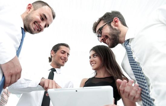 Business people in office having conversation and using digital tablet.people and technology.