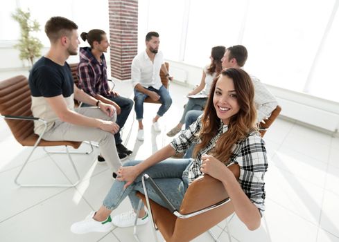 young business woman sitting at the workshop.the concept of successful work