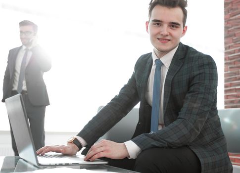 business background.business people and technologies.businessman with laptop.