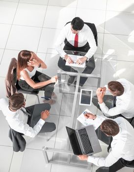 view from the top.meeting of shareholders of the company at the round - table.