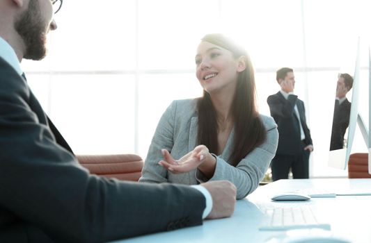 colleagues discussing information from the computer.photo with copy space