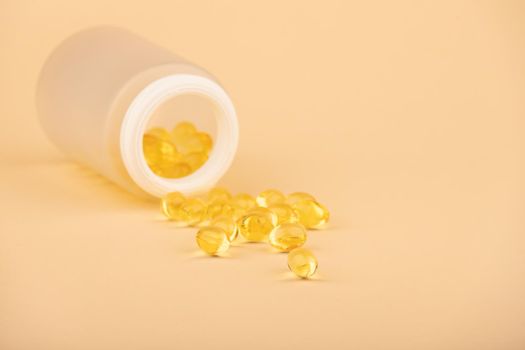 Omega-3 capsules. One bottle of omega-3 capsules. Fish oil. Biologically active food supplement.