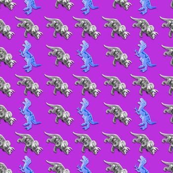 Creative seamless dinosaur pattern on purple background. Abstract art background. The concept of minimalism.