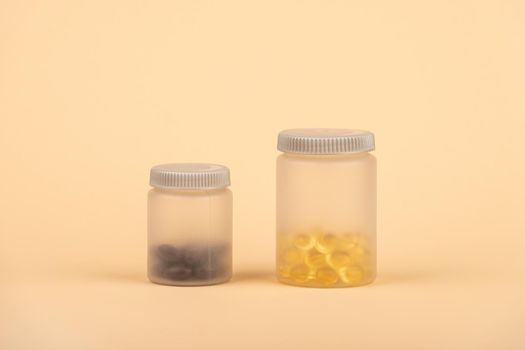 Omega-3 capsules. One bottle of omega-3 capsules. Fish oil. Biologically active food supplement.