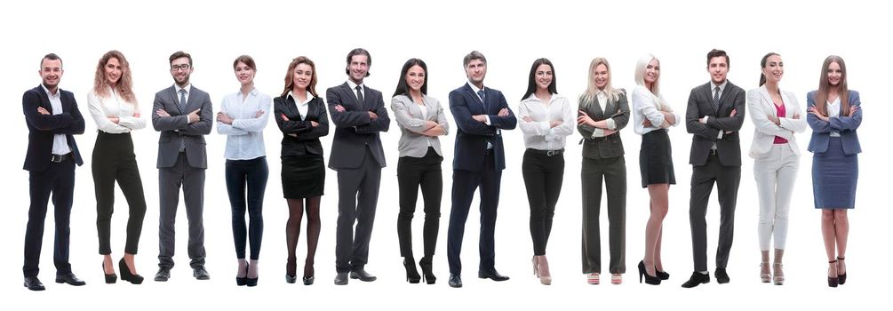 panoramic photo of a big business team standing together. isolated on white background.