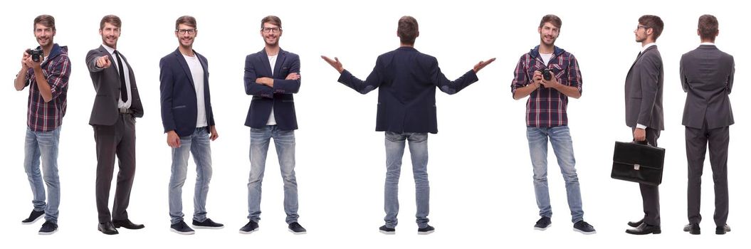 panoramic collage of self-motivated young man .isolated on white background