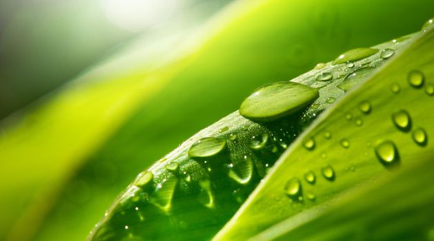 Water drop on lush green foliage after rainning.