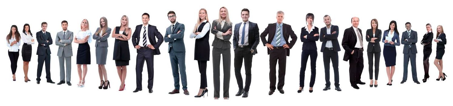 panoramic photo of a professional numerous business team.isolated on white background.