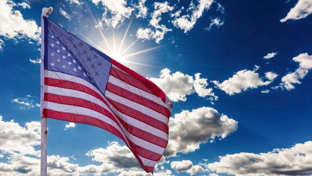 illustration of American Flag waving in sky backdrop