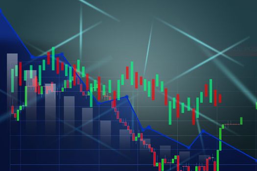 Stock Market Chart on Blue Background. share drop down