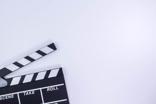 Movie clapperboard White background. Space for text
