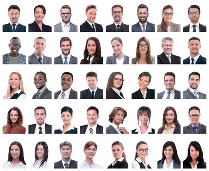 collage of portraits of successful employees isolated on white background