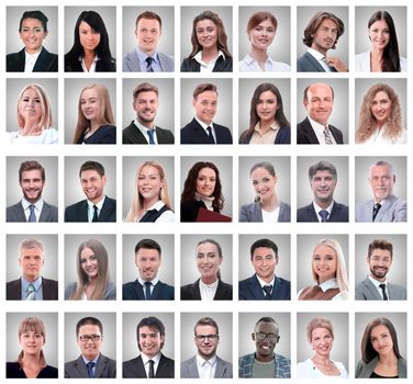 collage of portraits of successful young businessmen isolated on white background