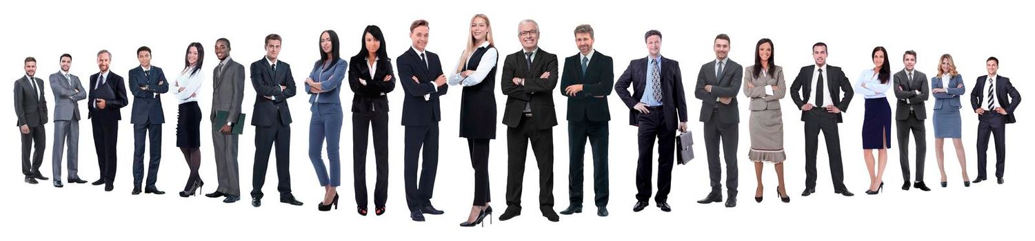 panoramic photo of a professional numerous business team.isolated on white background.