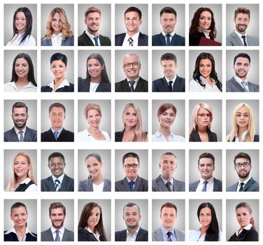 collage of portraits of successful young businessmen isolated on white background